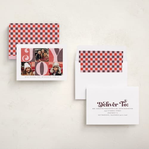 This is a sugar plum holiday photo cards with standard by Brooke Chandler called tripled joy printing on recycled smooth signature in standard