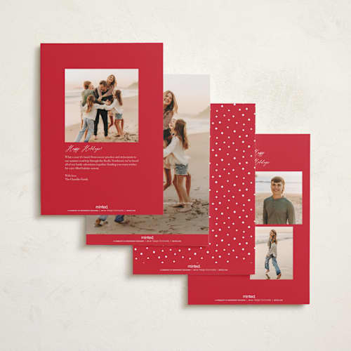 This is a stocking holiday photo cards with standard by Olivia Raufman called snow what fun printing on recycled smooth signature in standard