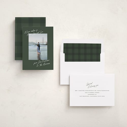 This is a pine needle holiday photo cards with standard by Creo Study called written it printing on recycled smooth signature in standard