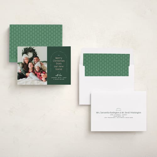 This is a spruce holiday photo cards with standard by Owl and Toad called address arch printing on recycled smooth signature in standard