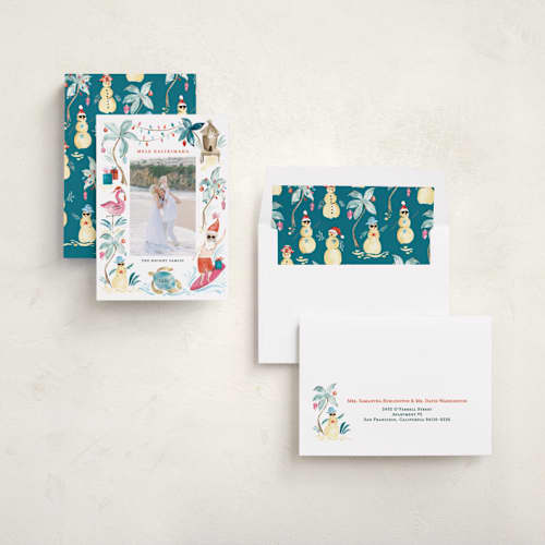 This is a sea turtle holiday photo cards with standard by Sarah Knight called merry luau printing on recycled smooth signature in standard