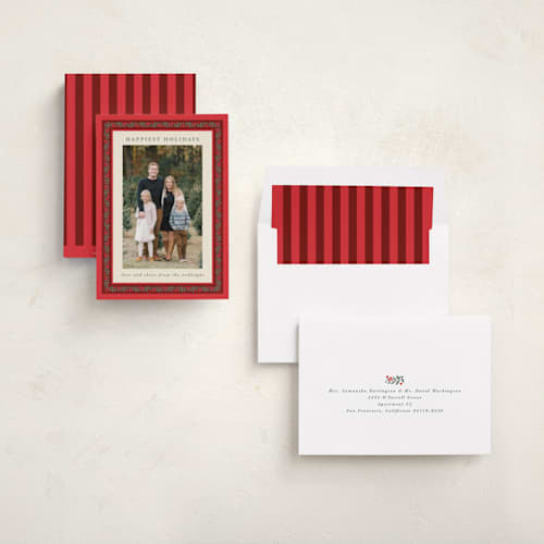 This is a holly berry holiday photo cards with standard by Kristie Kern called revelry printing on recycled smooth signature in standard