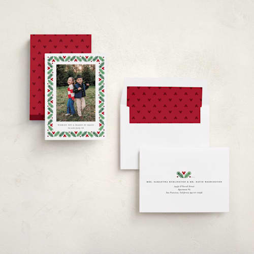 This is a holly holiday photo cards with standard by Erica Krystek called disney's modern mickey holly printing on recycled smooth signature in standard