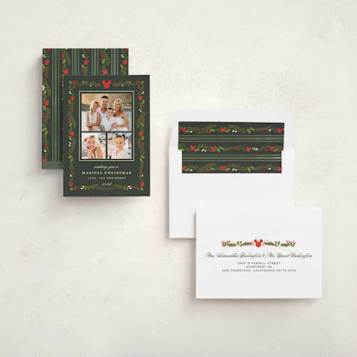 This is a pine holiday photo cards with standard by Creo Study called disney’s mickey vintage holiday greens printing on recycled smooth signature in standard