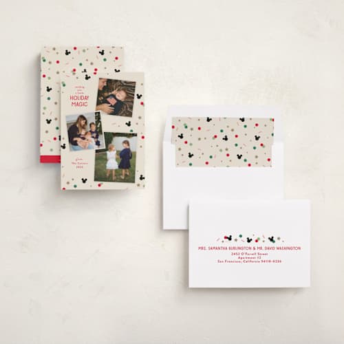 This is a holly holiday photo cards with standard by Kacey Kendrick Wagner called disney magic confetti printing on recycled smooth signature in standard