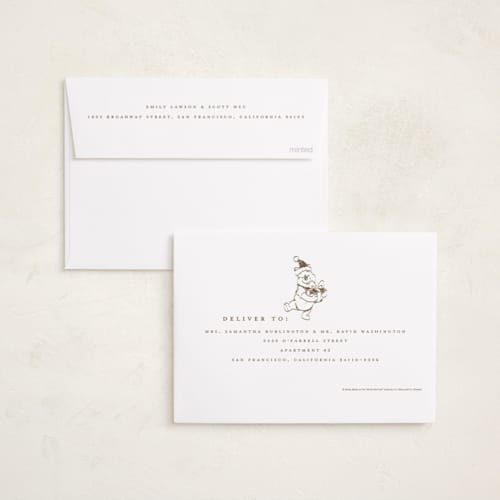 This is a caramel holiday photo cards with standard by Teju Reval called disney's holiday pooh printing on recycled smooth signature in standard