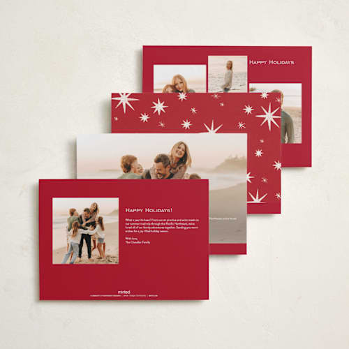 This is a cranberry holiday photo cards with standard by Wildfield Paper Co called twinkle! printing on recycled smooth signature in standard