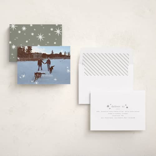 This is a snow holiday photo cards with standard by Wildfield Paper Co called twinkle! printing on recycled smooth signature in standard