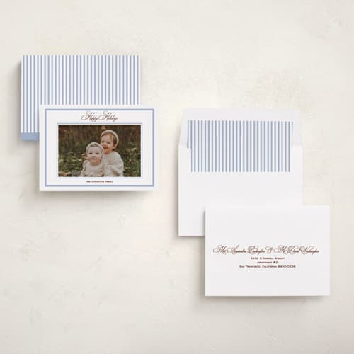 This is a mist holiday photo cards with standard by Annie Shapiro called cler printing on recycled smooth signature in standard