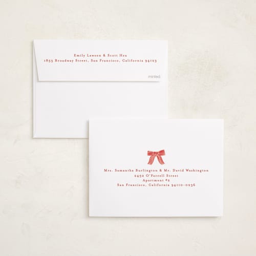 This is a tomato holiday photo cards with standard by Julie Murray called modern plaid printing on recycled smooth signature in standard