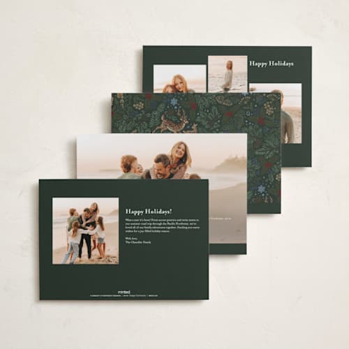 This is a pine needle holiday photo cards with standard by Jenna Holcomb called embroidered forest printing on signature in standard