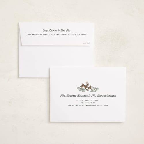 This is a pine needle holiday photo cards with standard by Jenna Holcomb called embroidered forest printing on signature in standard