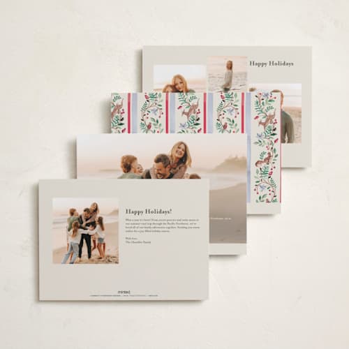 This is a cranberry holiday photo cards with standard by Sarah Knight called highlands printing on recycled smooth signature in standard