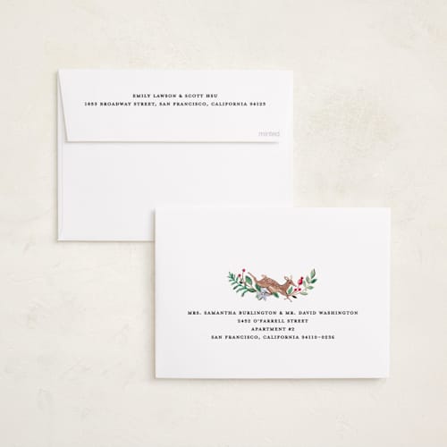 This is a cranberry holiday photo cards with standard by Sarah Knight called highlands printing on recycled smooth signature in standard