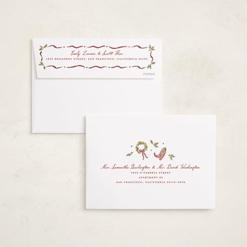 This is a holly berry holiday photo cards with standard by Sarah Rosenthal called homestead cheer printing on recycled smooth signature in standard