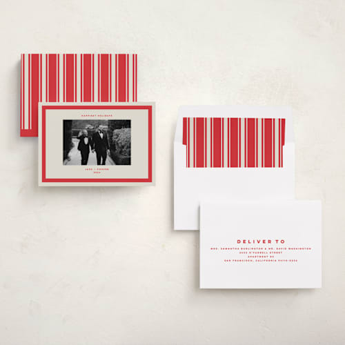 This is a santa suit holiday photo cards with standard by Kristie Kern called cooper printing on recycled smooth signature in standard