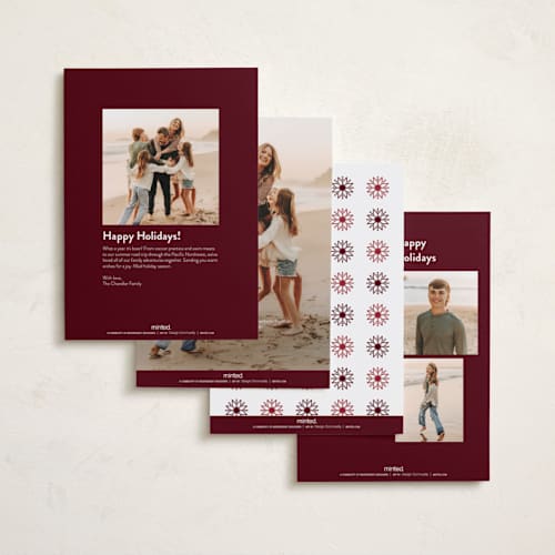 This is a cranberry holiday photo cards with standard by Laura Bercovich called merrily married printing on recycled smooth signature in standard