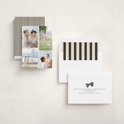 This is a ecru holiday photo cards with standard by Morgan Kendall called grid printing on recycled smooth signature in standard