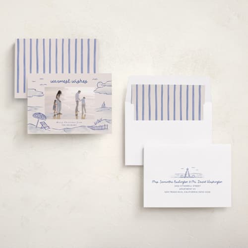This is a ocean holiday photo cards with standard by Pink House Press called tis the sea sun printing on recycled smooth signature in standard