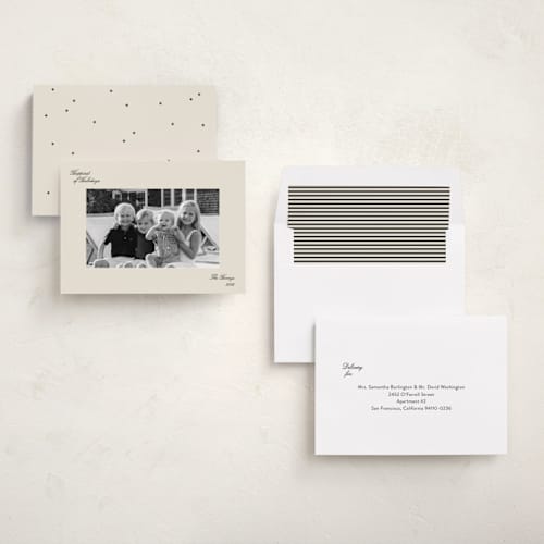 This is a graphite holiday photo cards with standard by Megan Davis called gimlet printing on recycled smooth signature in standard