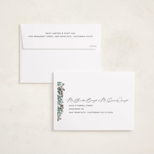 This is a midnight forest holiday photo cards with standard by Julie Murray called decking new halls printing on recycled smooth signature in standard
