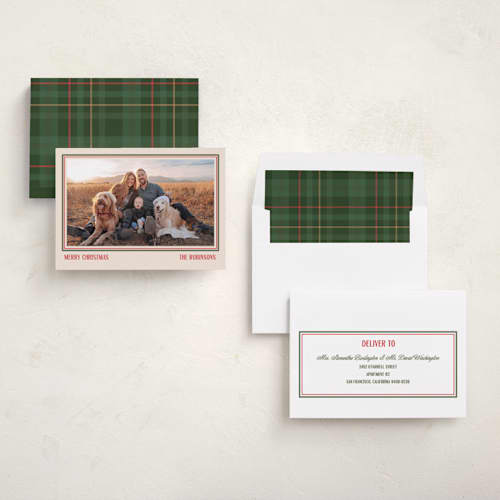 This is a stocking holiday photo cards with standard by Creo Study called simple frame printing on recycled smooth signature in standard