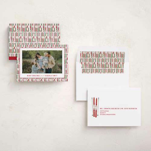 This is a santa holiday photo cards with standard by Aubrey Fairchild called a ski christmas printing on recycled smooth signature in standard