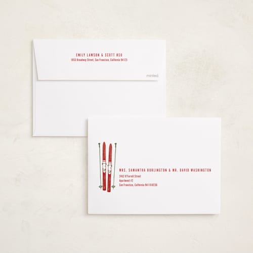 This is a santa holiday photo cards with standard by Aubrey Fairchild called a ski christmas printing on recycled smooth signature in standard
