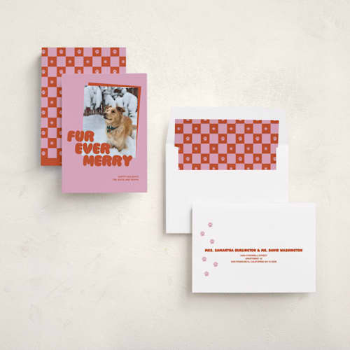 This is a berry holiday photo cards with standard by Inkblot Design called furever printing on recycled smooth signature in standard