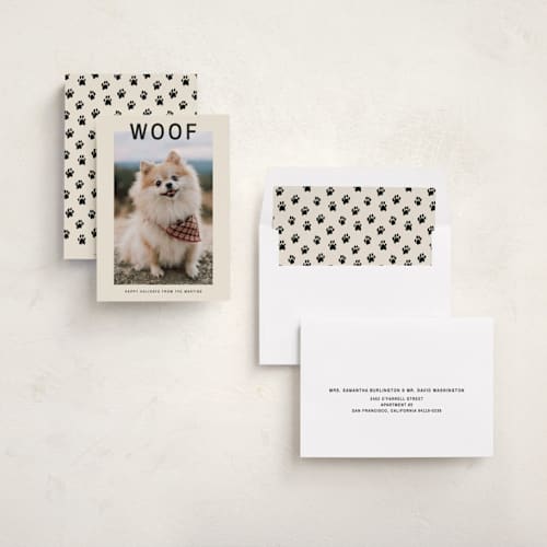 This is a cream holiday photo cards with standard by Ani Somi called big bold type printing on recycled smooth signature in standard