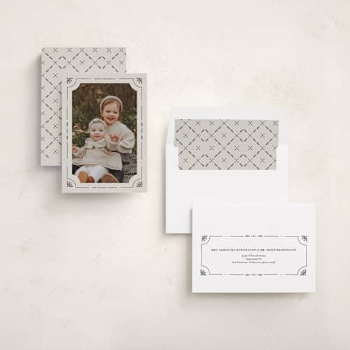 This is a eggnog holiday photo cards with standard by Kristin Oliversen called linograph christmas printing on recycled smooth signature in standard