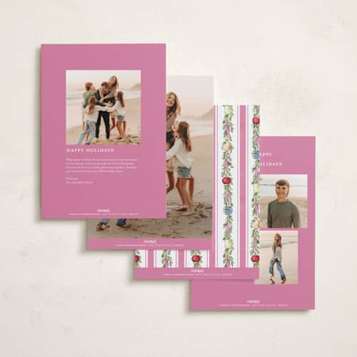 This is a sugar plum holiday photo cards with standard by Sarah Knight called sugared fruits printing on recycled smooth signature in standard