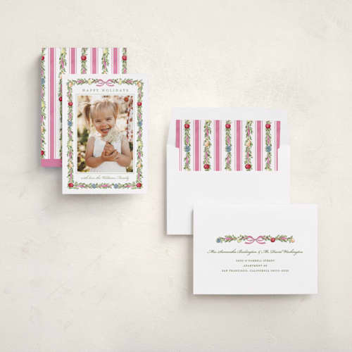 This is a sugar plum holiday photo cards with standard by Sarah Knight called sugared fruits printing on recycled smooth signature in standard