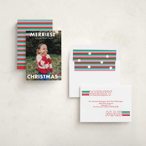 This is a winter brights holiday photo cards with standard by Megan Davis called aprés printing on recycled smooth signature in standard