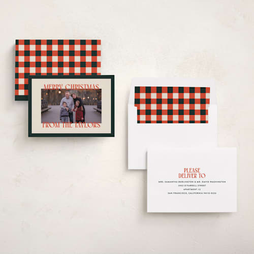 This is a mistletoe holiday photo cards with standard by Ekko Studio called cheerful stack printing on recycled smooth signature in standard