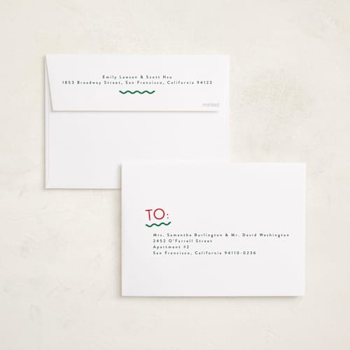 This is a elf shoes holiday photo cards with standard by Everett Paper Goods called fun redux printing on recycled smooth signature in standard