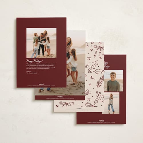 This is a cranberry holiday photo cards with standard by Pixel and Hank called jottings printing on recycled smooth signature in standard