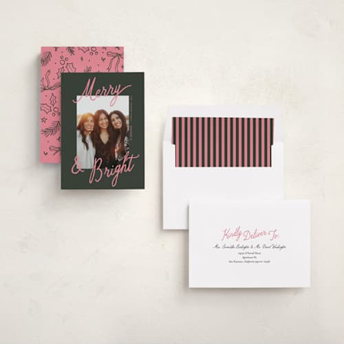 This is a mistletoe holiday photo cards with standard by Pixel and Hank called jottings printing on recycled smooth signature in standard