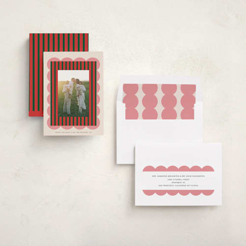 This is a holly holiday photo cards with standard by Morgan Kendall called layered frame printing on recycled smooth signature in standard