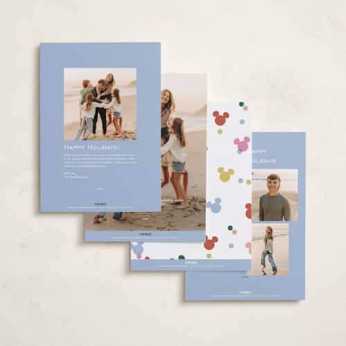 This is a fruitcake holiday photo cards with standard by Pixel and Hank called disney's mickey happy sprinkle printing on recycled smooth signature in standard