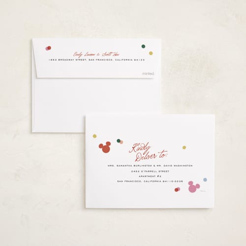 This is a fruitcake holiday photo cards with standard by Pixel and Hank called disney's mickey happy sprinkle printing on recycled smooth signature in standard