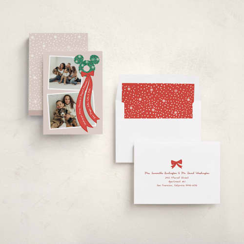 This is a pudding holiday photo cards with standard by Pati Cascino called disney's magical wreath printing on recycled smooth signature in standard