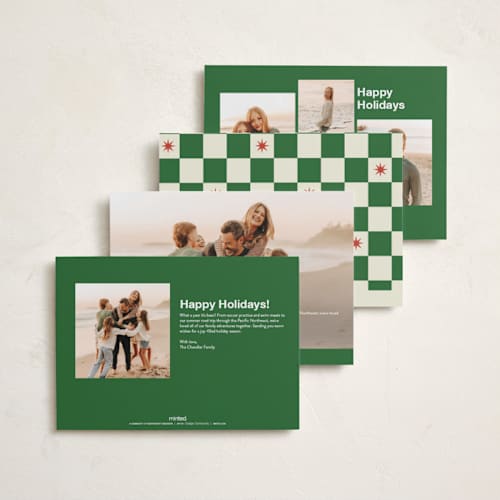 This is a elf shoes holiday photo cards with standard by Helena Vitto called retro days printing on recycled smooth signature in standard
