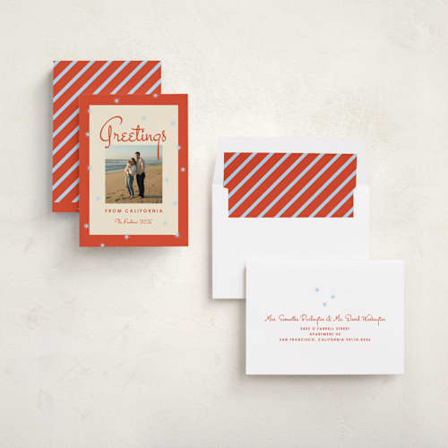 This is a fire holiday photo cards with standard by Inkblot Design called vintage vacay printing on recycled smooth signature in standard