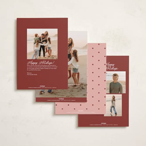 This is a raspberry holiday photo cards with standard by Vivian Yiwing called vintage polariod printing on recycled smooth signature in standard