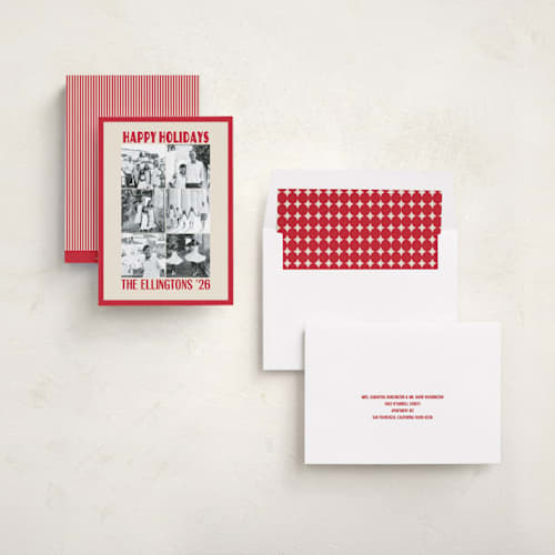 This is a cardinal holiday photo cards with standard by Beth Vassalo called the grid printing on recycled smooth signature in standard