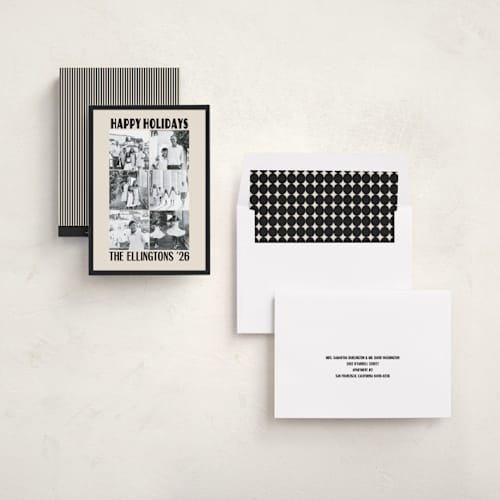 This is a onyx holiday photo cards with standard by Beth Vassalo called the grid printing on recycled smooth signature in standard