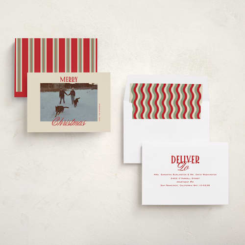 This is a stocking holiday photo cards with standard by Creo Study called modern classic printing on recycled smooth signature in standard