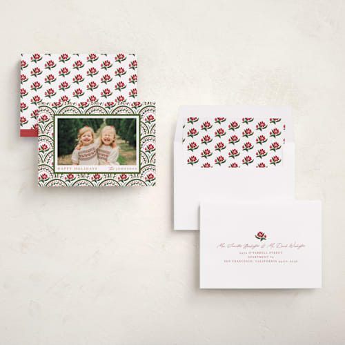 This is a snow holiday photo cards with standard by Chris Griffith called tapestry holiday printing on recycled smooth signature in standard