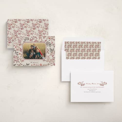 This is a cherry holiday photo cards with standard by Elly called a winter gathering printing on recycled smooth signature in standard